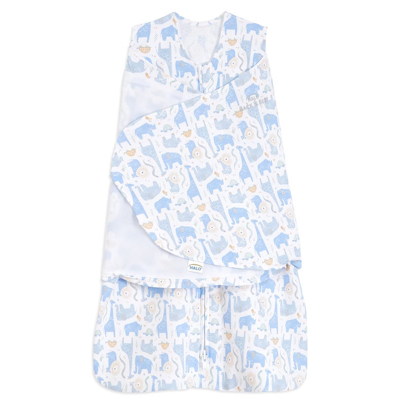 HALO 100 Cotton Sleepsack Swaddle 3Way Adjustable Wearable Blanket TOG 15 Blue Safari Newborn 03 Months - Image 2