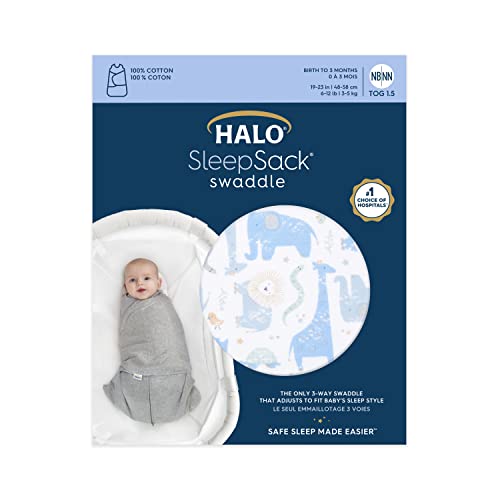HALO 100 Cotton Sleepsack Swaddle 3Way Adjustable Wearable Blanket TOG 15 Blue Safari Newborn 03 Months - Image 3