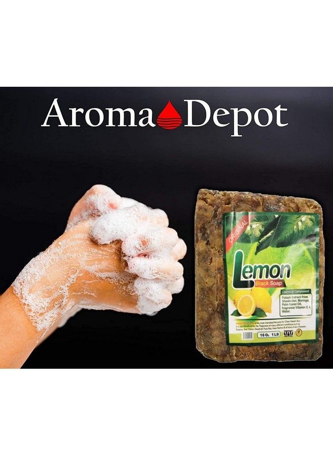 Aroma Depot - Lemon Raw African Black Soap 2 Lb / 32 Oz 100% Natural Soap For Acne Eczema Psoriasis Scar Removal Face And Body Wash. Handmade - Image 1