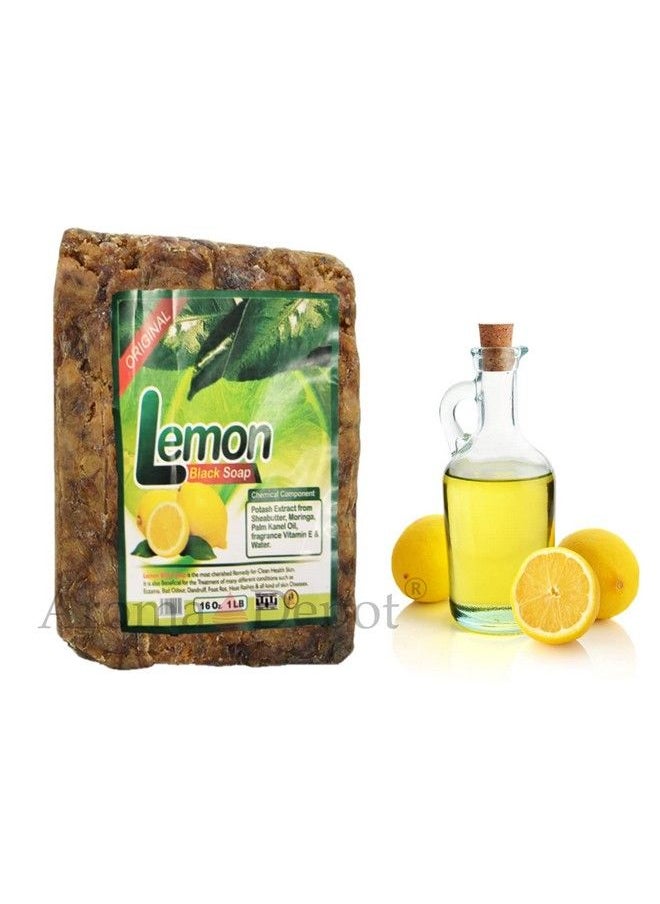 Aroma Depot - Lemon Raw African Black Soap 2 Lb / 32 Oz 100% Natural Soap For Acne Eczema Psoriasis Scar Removal Face And Body Wash. Handmade - Image 1