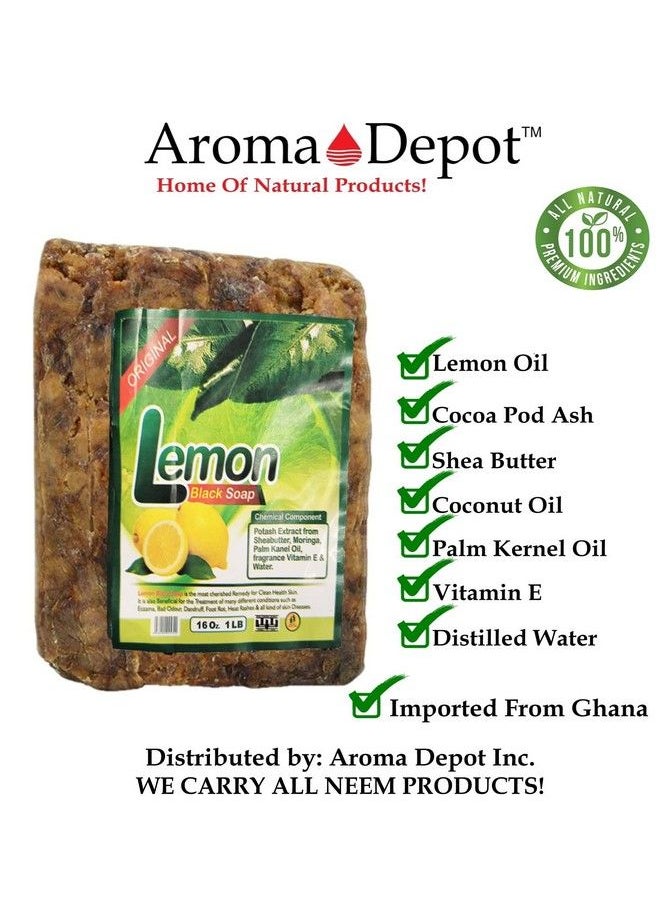 Aroma Depot - Lemon Raw African Black Soap 2 Lb / 32 Oz 100% Natural Soap For Acne Eczema Psoriasis Scar Removal Face And Body Wash. Handmade - Image 1