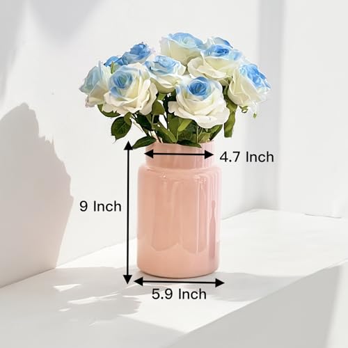BLOFLO STU BLOFLO Pink Glass Vase, 9 Inch Large Glass Vase for Flowers, Modern Thick Glass Flower Vases for Centerpieces, Decorative Glass Cylinder Hydroponic Vase for Wedding, Home, Office (Pink, 9Inch) - Image 4