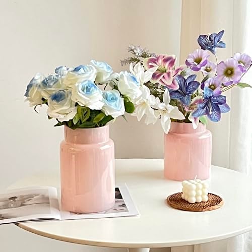 BLOFLO STU BLOFLO Pink Glass Vase, 9 Inch Large Glass Vase for Flowers, Modern Thick Glass Flower Vases for Centerpieces, Decorative Glass Cylinder Hydroponic Vase for Wedding, Home, Office (Pink, 9Inch) - Image 5