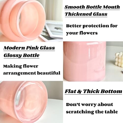 BLOFLO STU BLOFLO Pink Glass Vase, 9 Inch Large Glass Vase for Flowers, Modern Thick Glass Flower Vases for Centerpieces, Decorative Glass Cylinder Hydroponic Vase for Wedding, Home, Office (Pink, 9Inch) - Image 3