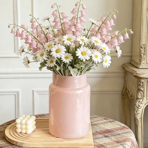 BLOFLO STU BLOFLO Pink Glass Vase, 9 Inch Large Glass Vase for Flowers, Modern Thick Glass Flower Vases for Centerpieces, Decorative Glass Cylinder Hydroponic Vase for Wedding, Home, Office (Pink, 9Inch) - Image 1