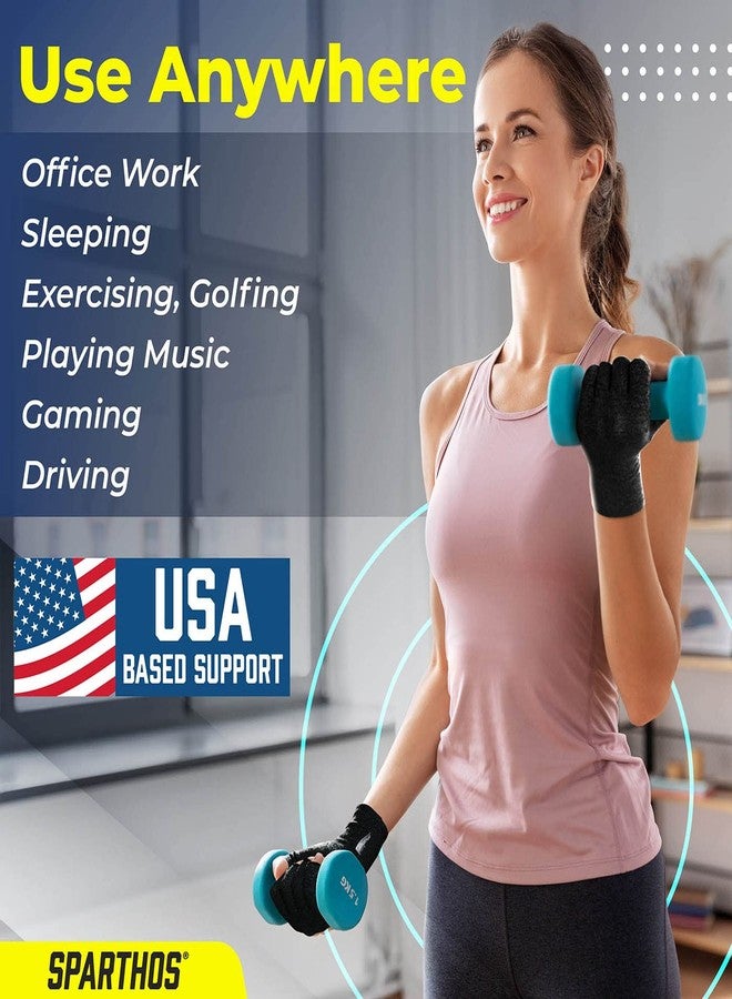 Sparthos Arthritis Hand Compression Gloves - Helps With Carpal Tunnel, Neuropathy & Artritis Pain - Support Your Hands While Typing - Fingerless Circulation Glove - Fits Men & Women (Black - Medium) - Image 5