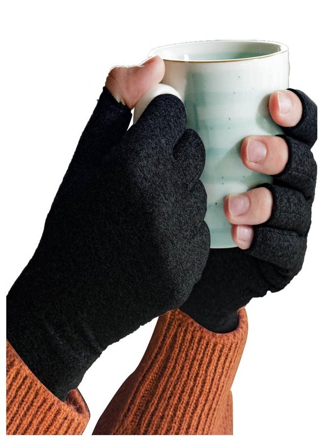 Sparthos Arthritis Hand Compression Gloves - Helps With Carpal Tunnel, Neuropathy & Artritis Pain - Support Your Hands While Typing - Fingerless Circulation Glove - Fits Men & Women (Black - Medium) - Image 1