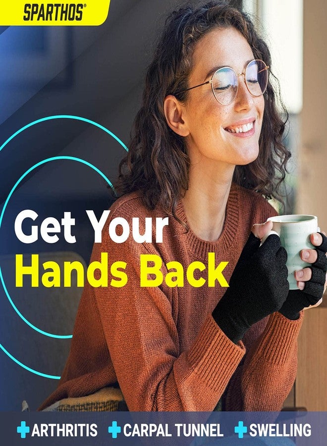 Sparthos Arthritis Hand Compression Gloves - Helps With Carpal Tunnel, Neuropathy & Artritis Pain - Support Your Hands While Typing - Fingerless Circulation Glove - Fits Men & Women (Black - Medium) - Image 2