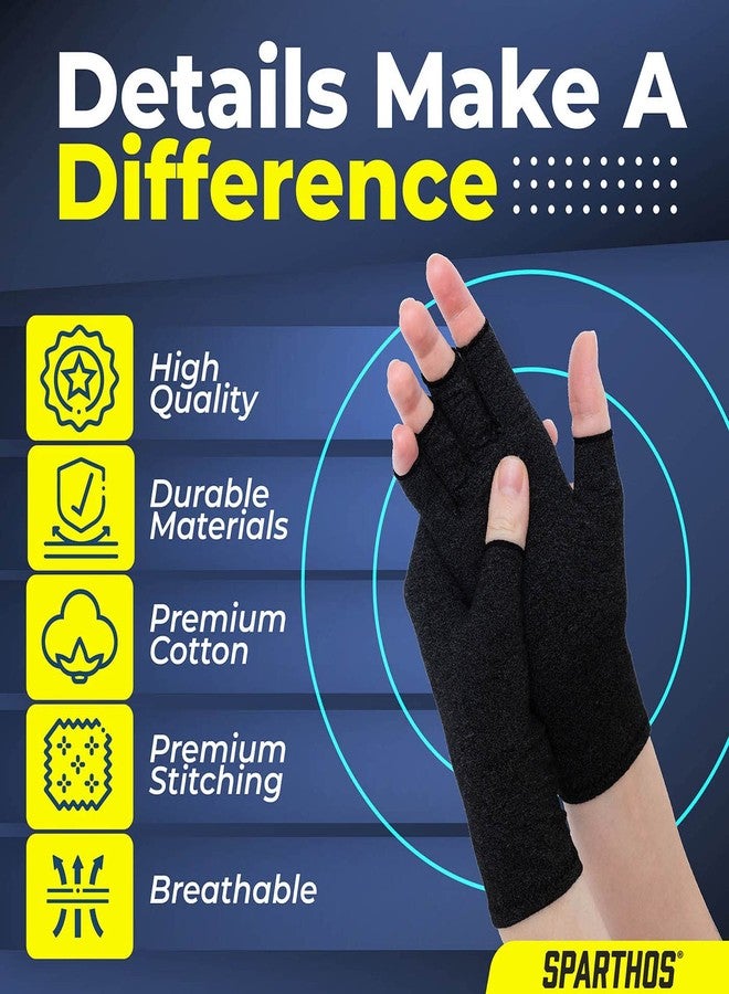 Sparthos Arthritis Hand Compression Gloves - Helps With Carpal Tunnel, Neuropathy & Artritis Pain - Support Your Hands While Typing - Fingerless Circulation Glove - Fits Men & Women (Black - Medium) - Image 4