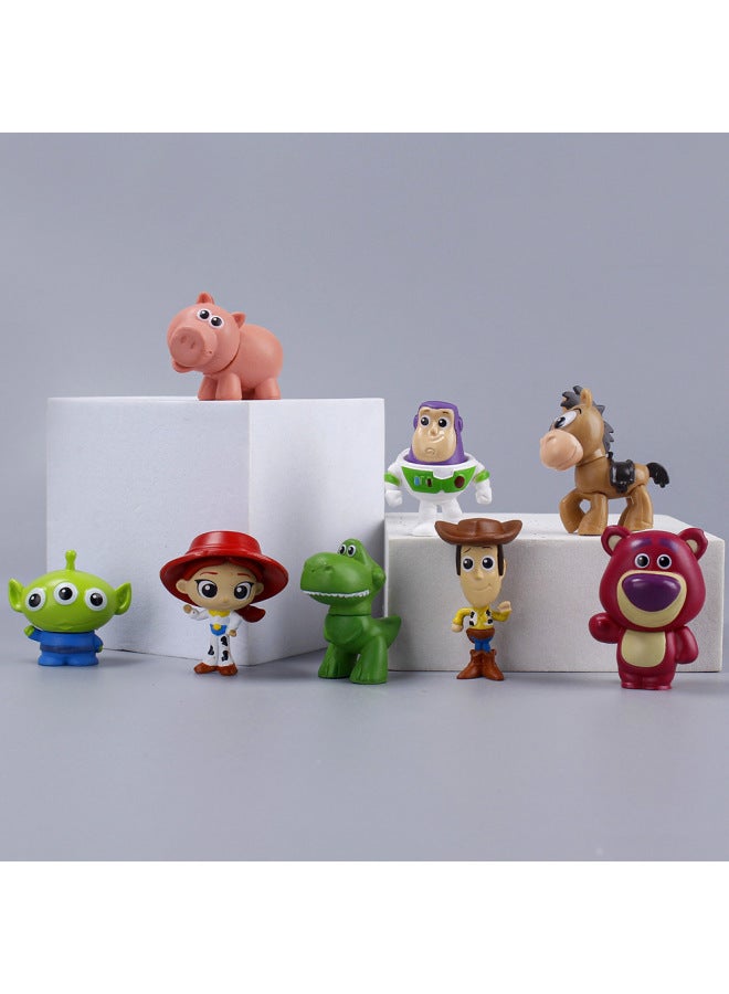 PVC Toy Story 8 Mini Strawberry Bear Buass Lightyear Dinosaur Hand Doll Car Ornaments Goods-Color:PVC Toy Story 8 Piece Set  - Image 2