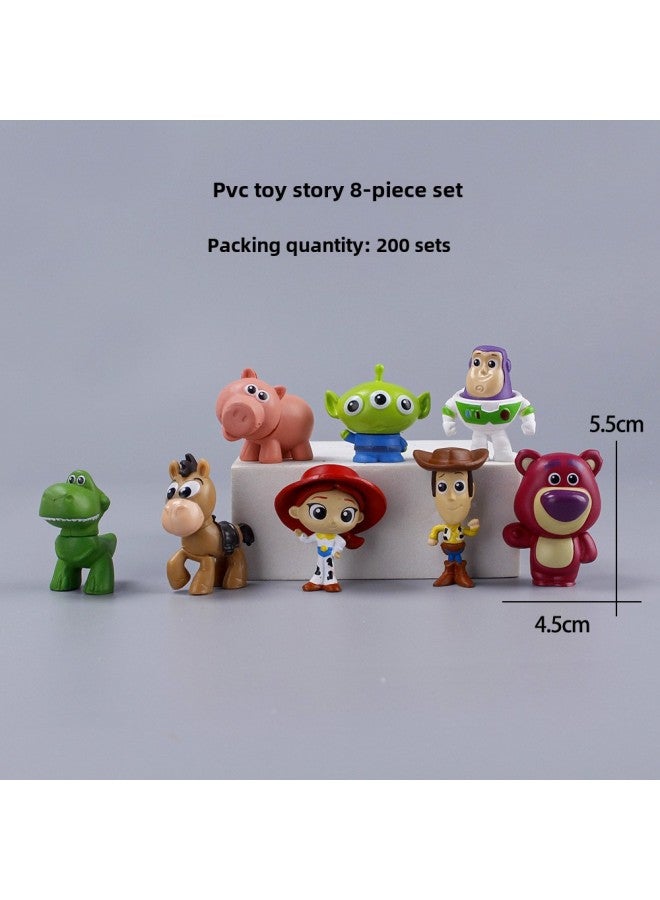 PVC Toy Story 8 Mini Strawberry Bear Buass Lightyear Dinosaur Hand Doll Car Ornaments Goods-Color:PVC Toy Story 8 Piece Set  - Image 1