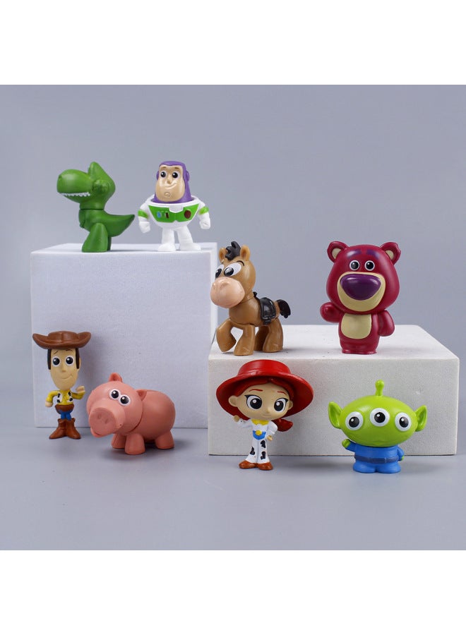 PVC Toy Story 8 Mini Strawberry Bear Buass Lightyear Dinosaur Hand Doll Car Ornaments Goods-Color:PVC Toy Story 8 Piece Set  - Image 3