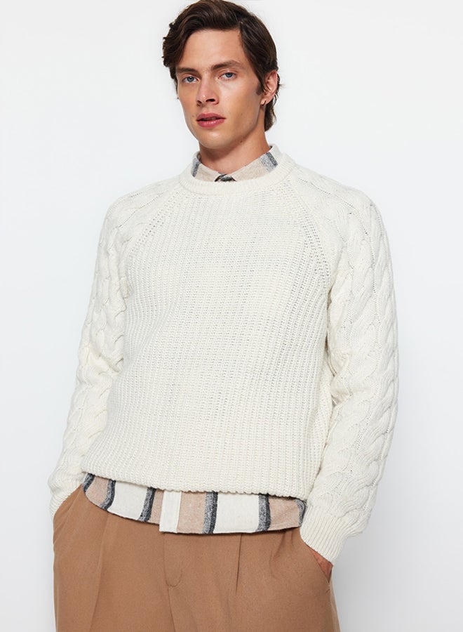 trendyol Ecru Regular Fit Crew Neck Hair Braid Detailed Knitwear Sweater TMNAW22KZ2059 - Image 1