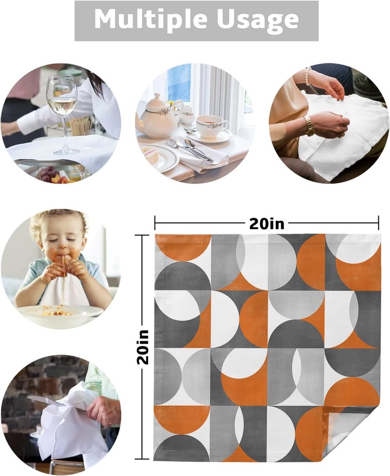 IDOWMAT Mid Century Orange Gray White Art Cloth Napkins Set of 4 Washable Napkins Cloth Abstract Geometric Table Dinner Napkins for Kitchen Wedding Parties - Image 5
