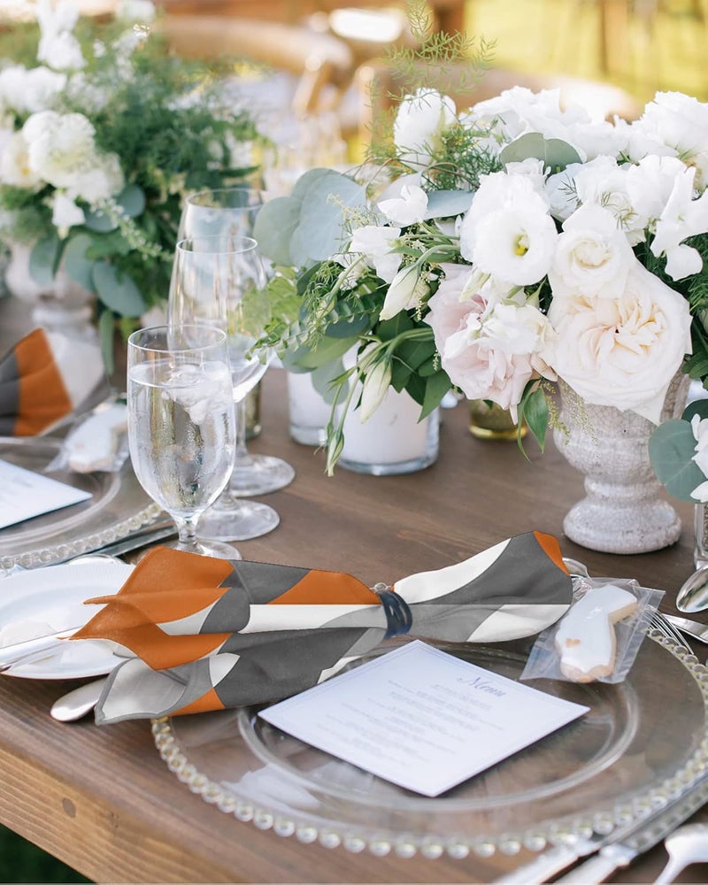 IDOWMAT Mid Century Orange Gray White Art Cloth Napkins Set of 4 Washable Napkins Cloth Abstract Geometric Table Dinner Napkins for Kitchen Wedding Parties - Image 2