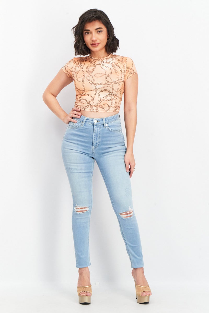 NA-KD Women Skinny Fit Rip Dark Wash Non Stretchable Denim Jeans, Light Blue - Image 3