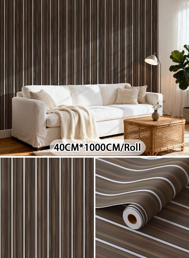 NOAEOU Wallpaper Imitation Wood Slat Wallpapers 15.7 Inch x 393 Inch Peel and Stick Self Adhesive Wood Wall paper PVC Vinyl Wallpaper Waterproof Faux Wood Grating Stripe Contact Paper (CSGS007) - Image 1