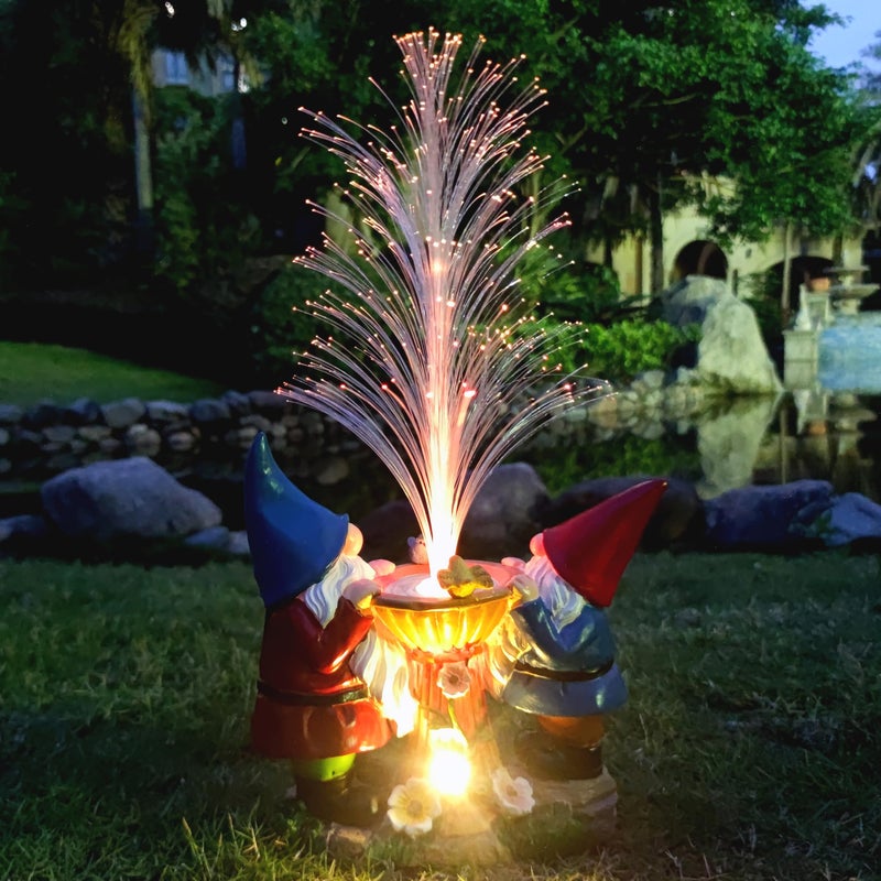 RCTTICUU Gnome Statue Solar Garden Decor with LED Lights, Resin Gnomes Figurine and Colour Changing Optical Fiber Solar Light,Outdoor Decorations for Balcony, Patio, Yard, Lawn, Gifts for Women - Image 4