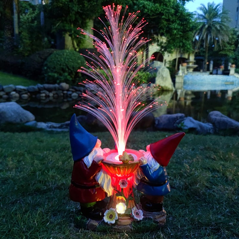 RCTTICUU Gnome Statue Solar Garden Decor with LED Lights, Resin Gnomes Figurine and Colour Changing Optical Fiber Solar Light,Outdoor Decorations for Balcony, Patio, Yard, Lawn, Gifts for Women - Image 1