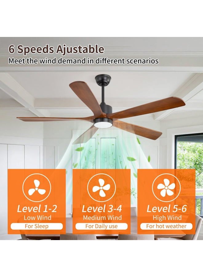 Mount Jasper 60" Outdoor Ceiling Fans, Solid Wood 60 inch Ceiling Fan with Light,Remote Control6 Speeds Quiet Smart Timing & 3-Color Light, Modern Ceiling Fan for Kitchen, Bedroom, Patio - Image 4