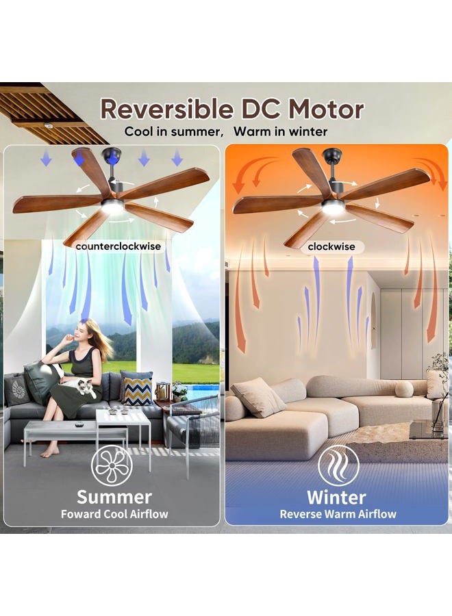 Mount Jasper 60" Outdoor Ceiling Fans, Solid Wood 60 inch Ceiling Fan with Light,Remote Control6 Speeds Quiet Smart Timing & 3-Color Light, Modern Ceiling Fan for Kitchen, Bedroom, Patio - Image 5