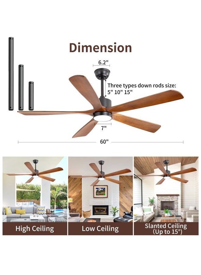 Mount Jasper 60" Outdoor Ceiling Fans, Solid Wood 60 inch Ceiling Fan with Light,Remote Control6 Speeds Quiet Smart Timing & 3-Color Light, Modern Ceiling Fan for Kitchen, Bedroom, Patio - Image 2