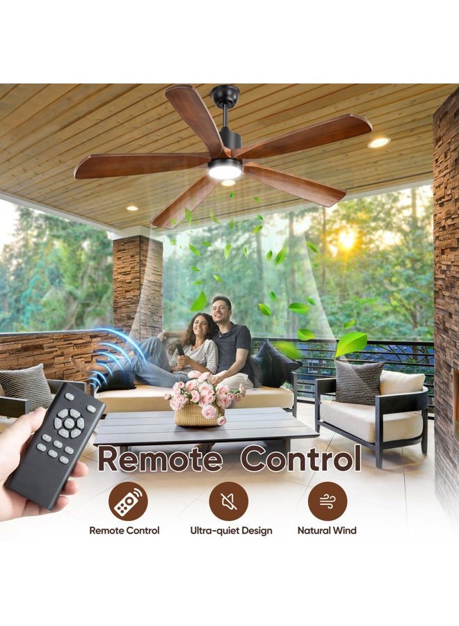 Mount Jasper 60" Outdoor Ceiling Fans, Solid Wood 60 inch Ceiling Fan with Light,Remote Control6 Speeds Quiet Smart Timing & 3-Color Light, Modern Ceiling Fan for Kitchen, Bedroom, Patio - Image 3