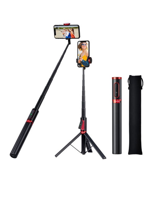 Portable 60" Aluminum Alloy Cell Phone Selfie Stick Tripod Stand with Integrated Remote,Compact Size,Lightweight,Tall Extendable Phone Tripod for 4''-7'' iPhone and Android Smartphones