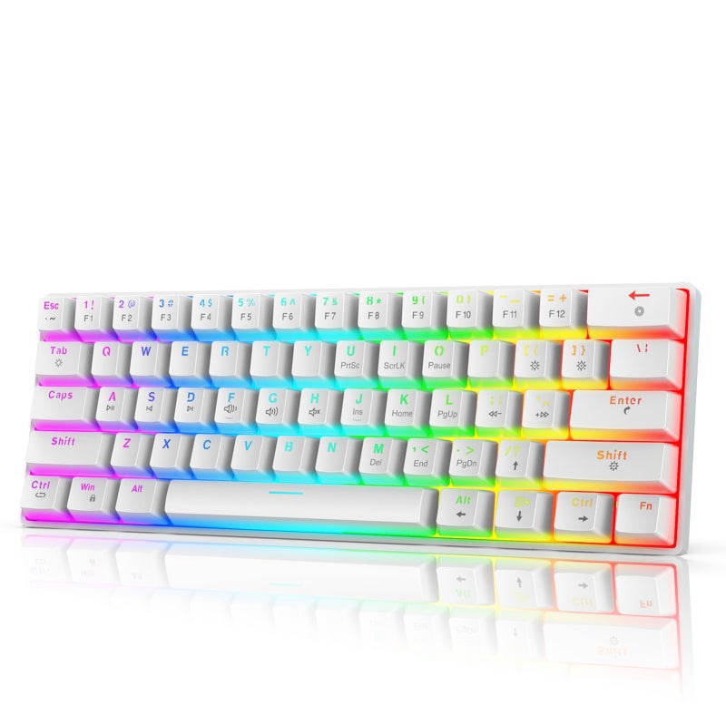 Mechanical Keyboard: 61-Key Compact Layout, Hot-Swappable Red Switches - Customizable Colorful Backlighting With 21 Modes, Durable White Wired Keyboard For Gaming And Office Use - Image 1