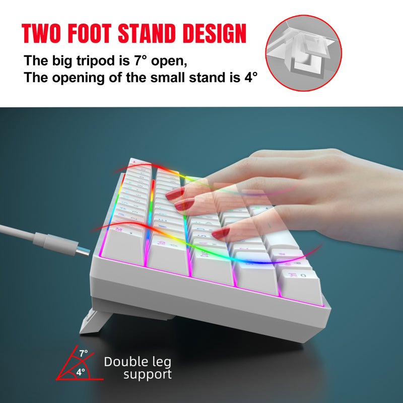 Mechanical Keyboard: 61-Key Compact Layout, Hot-Swappable Red Switches - Customizable Colorful Backlighting With 21 Modes, Durable White Wired Keyboard For Gaming And Office Use - Image 4