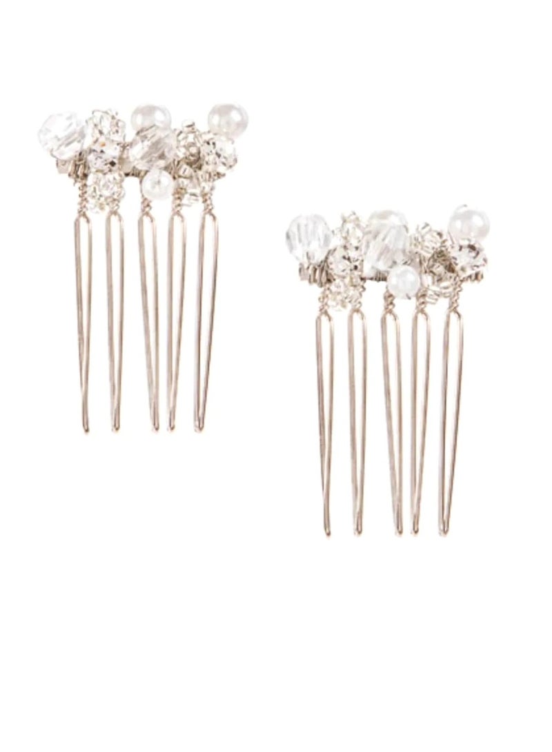 أمشاط شعر من حجر الراين واللؤلؤ 1 بوصة ، قطعتان - Image 3