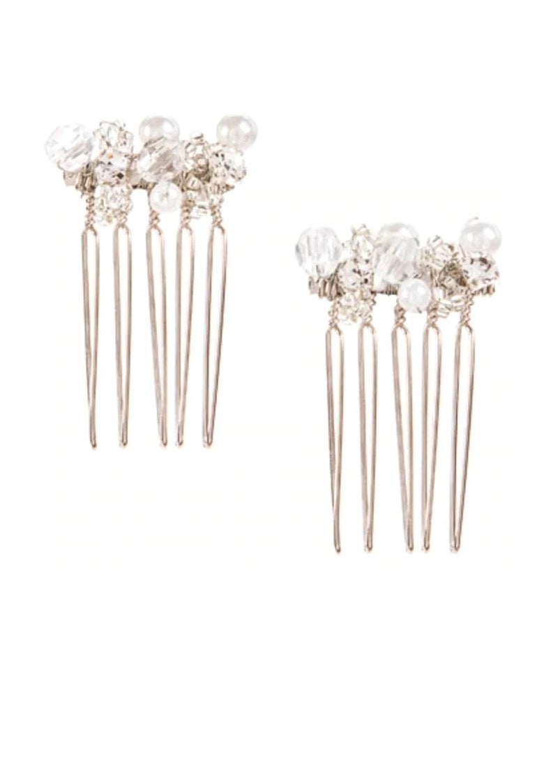 أمشاط شعر من حجر الراين واللؤلؤ 1 بوصة ، قطعتان - Image 1