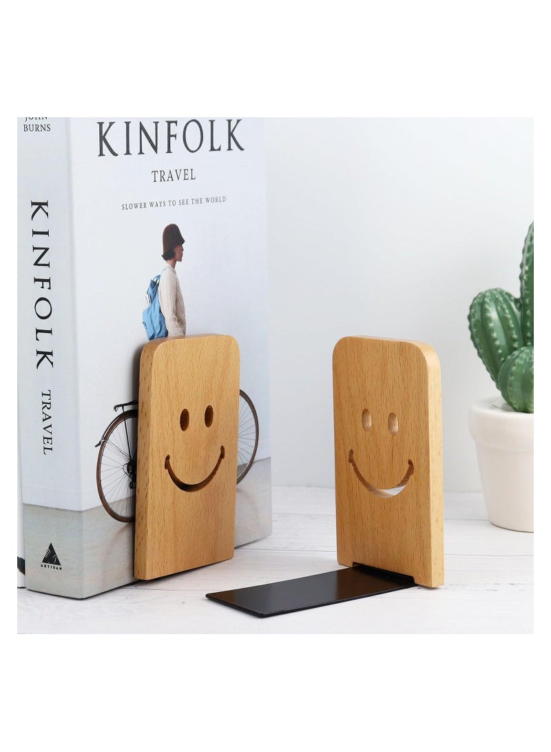 KASTWAVE Book Ends,1 Pairs Wood Bookends, Heavy Duty Book Holder for Shelves Desktop Book Organizer Non-Skid Book Stopper Cute Deskshelf - Image 2
