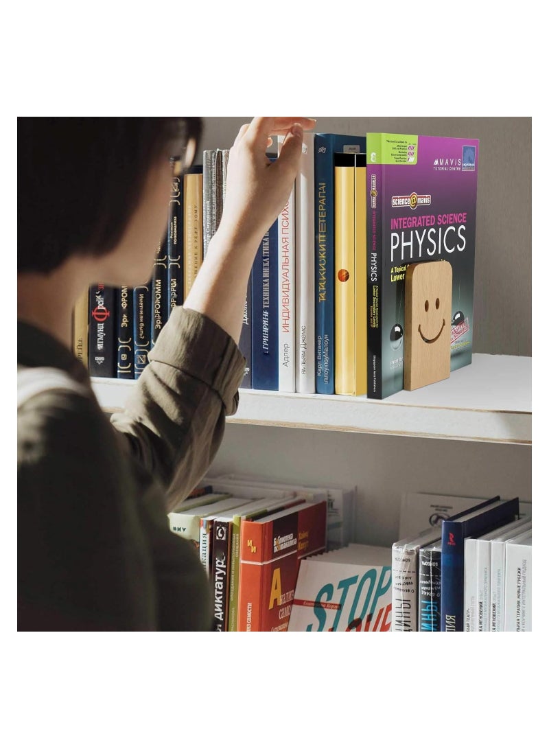 KASTWAVE Book Ends,1 Pairs Wood Bookends, Heavy Duty Book Holder for Shelves Desktop Book Organizer Non-Skid Book Stopper Cute Deskshelf - Image 4