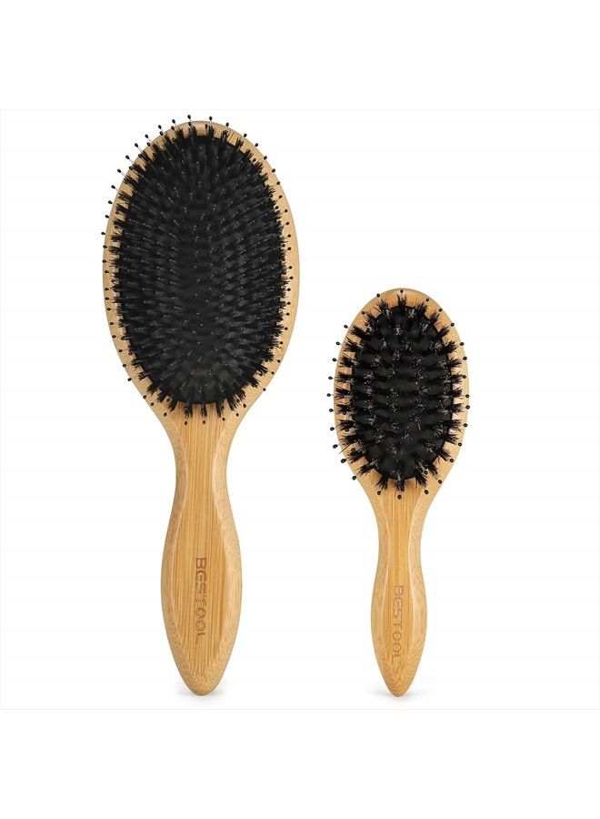 BESTOOL Hair Brush (Regular & Small), Boar Bristle Hair Brushes for Women Men Kids Thick Fine Curly Hair, Hairbrush for Detangling, Soften & Silky Shine - Image 1