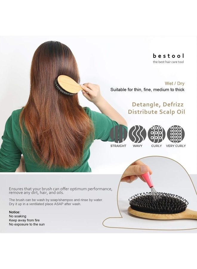 BESTOOL Hair Brush (Regular & Small), Boar Bristle Hair Brushes for Women Men Kids Thick Fine Curly Hair, Hairbrush for Detangling, Soften & Silky Shine - Image 4