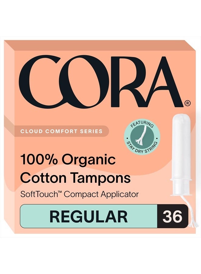cora Organic Applicator Tampons | Regular Absorbency | 100% Organic Cotton, Unscented, BPA-Free Compact Applicator | Leak Protection | Packaging May Vary | 36 Total - Image 1