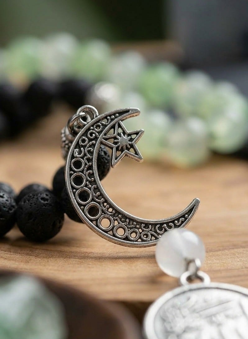 Lava & Agate Light Green Beads (8mm) Rosary - with Gift Jute Pouch - 33 Beads - Image 2