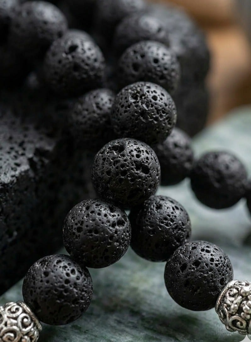 Lava & Agate Light Green Beads (8mm) Rosary - with Gift Jute Pouch - 33 Beads - Image 4