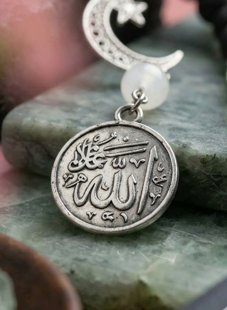 Lava & Agate Light Green Beads (8mm) Rosary - with Gift Jute Pouch - 33 Beads - Image 3