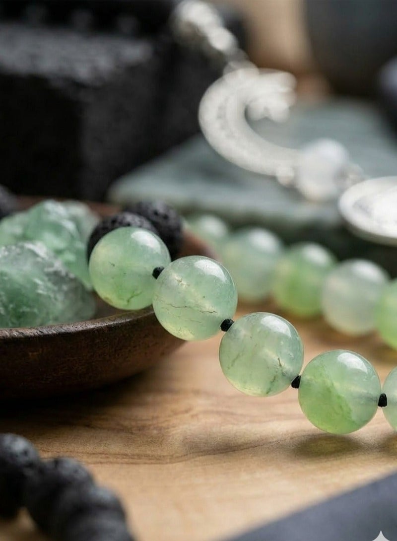 Lava & Agate Light Green Beads (8mm) Rosary - with Gift Jute Pouch - 33 Beads - Image 5