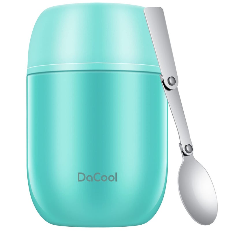 DaCool Food Thermo for Hot Food Insulated Food Jar 16 Ounce Vacuum Stainless Kids Lunch Thermo Container Bento for Kids Adult with Spoon Leakproof for School Office Picnic Travel Outdoors Cyan Blue - Image 1