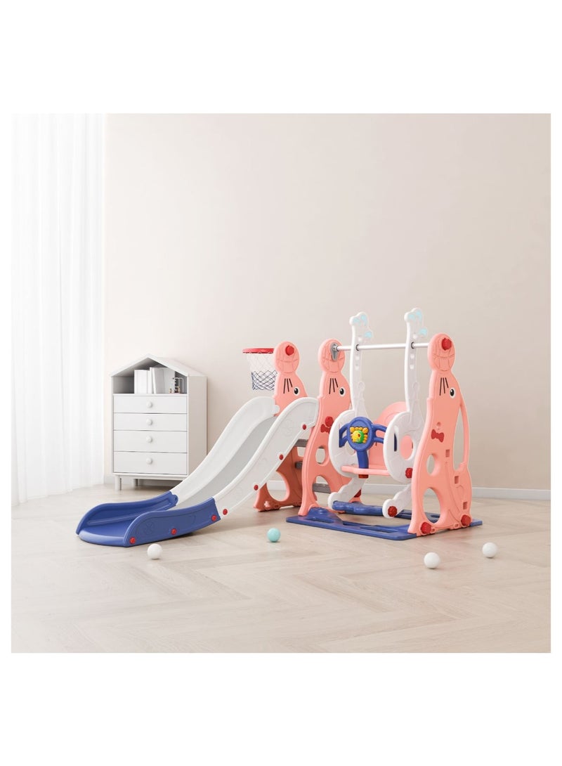 فول جوي مجموعة زحليقة وأرجوحة مع حلقة كرة سلة 3*1 للأطفال،مجموعة ملعب داخلي وخارجي للأطفال الصغار،مجموعة ألعاب متسلقة للأطفال - Image 1