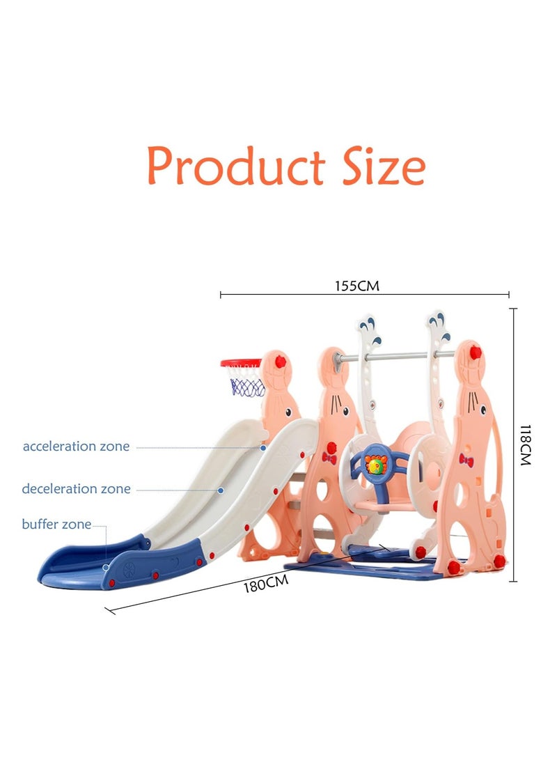فول جوي مجموعة زحليقة وأرجوحة مع حلقة كرة سلة 3*1 للأطفال،مجموعة ملعب داخلي وخارجي للأطفال الصغار،مجموعة ألعاب متسلقة للأطفال - Image 4