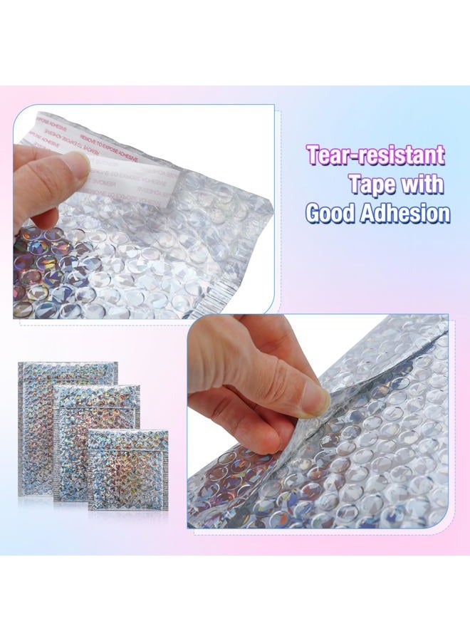 Enjamyo 50 Pieces Holographic Bubble Mailers,3 Sizes Metallic Bubble Mailers,Sliver Foil Glitter Padded Envelopes,Self Sealing Waterproof Shipping Bags,Cushion Envelopes for Mailing Packing - Image 3