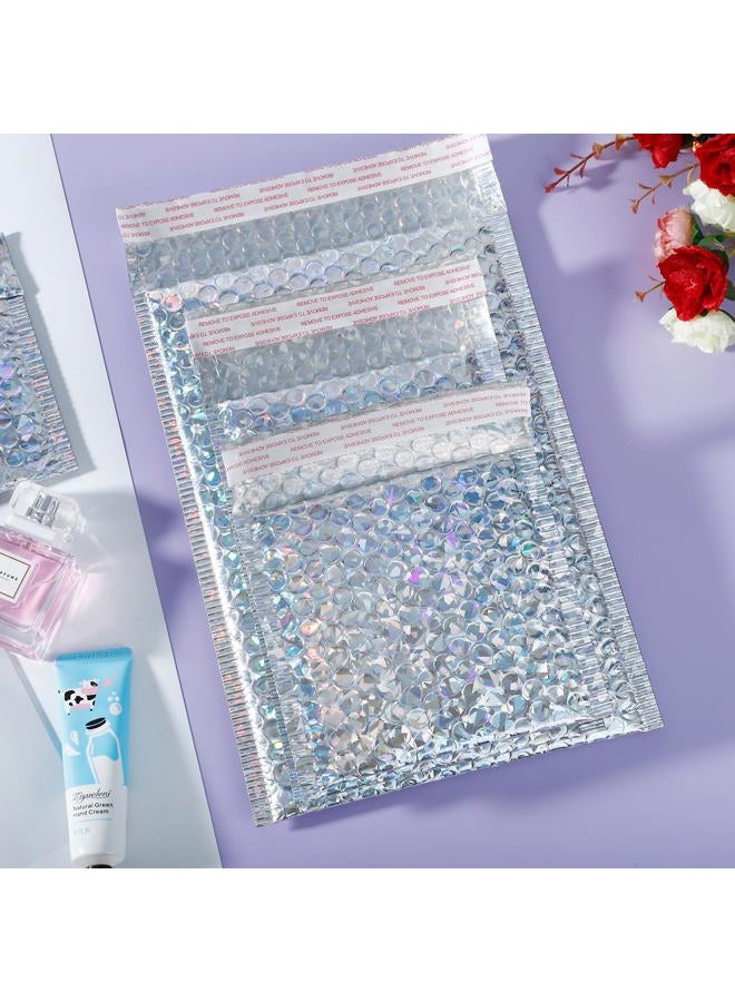 Enjamyo 50 Pieces Holographic Bubble Mailers,3 Sizes Metallic Bubble Mailers,Sliver Foil Glitter Padded Envelopes,Self Sealing Waterproof Shipping Bags,Cushion Envelopes for Mailing Packing - Image 5