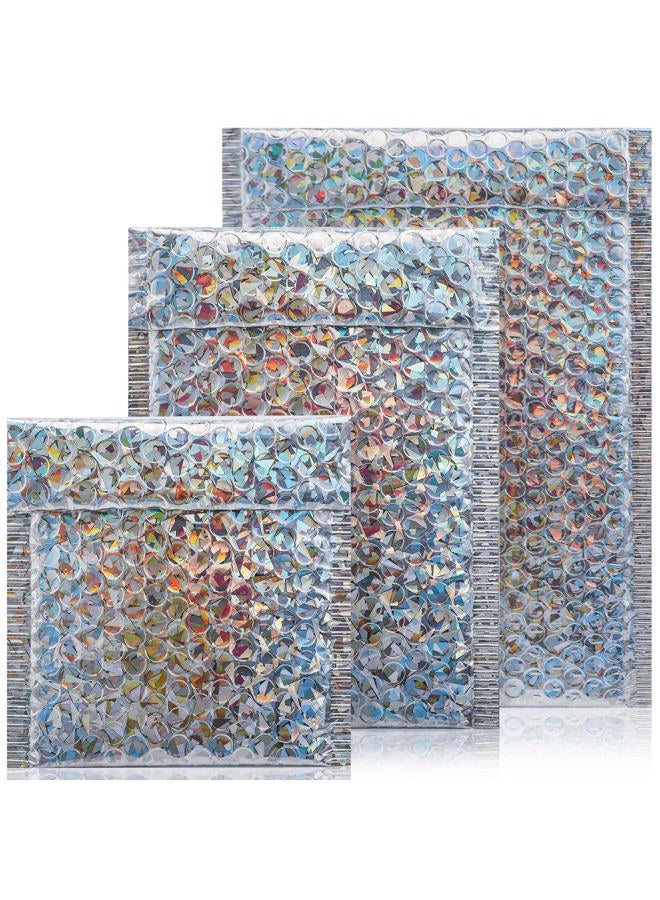 Enjamyo 50 Pieces Holographic Bubble Mailers,3 Sizes Metallic Bubble Mailers,Sliver Foil Glitter Padded Envelopes,Self Sealing Waterproof Shipping Bags,Cushion Envelopes for Mailing Packing - Image 1