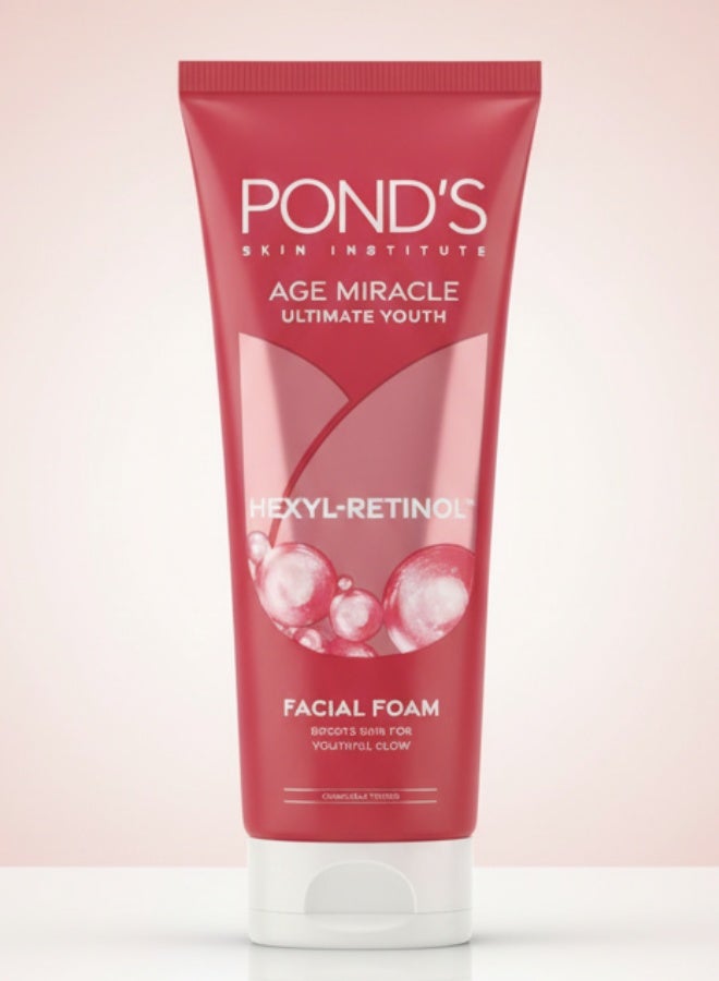 Pond's Age Miracle Ultimate Youth Facial Foam With Hexyl Retinol 100 g Anti Aging Brightening Cleansing Face Wash - Image 1