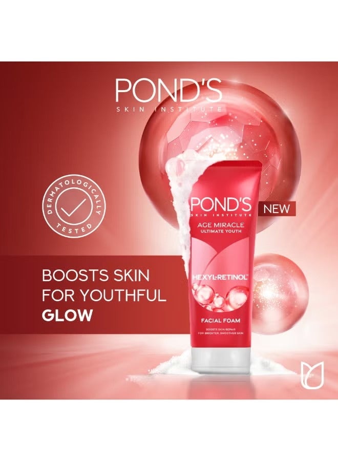 Pond's Age Miracle Ultimate Youth Facial Foam With Hexyl Retinol 100 g Anti Aging Brightening Cleansing Face Wash - Image 2