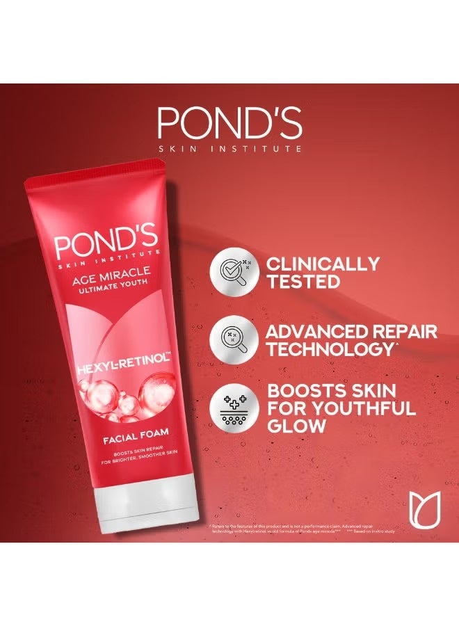 Pond's Age Miracle Ultimate Youth Facial Foam With Hexyl Retinol 100 g Anti Aging Brightening Cleansing Face Wash - Image 4